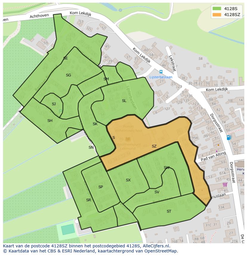 Afbeelding van het postcodegebied 4128 SZ op de kaart.