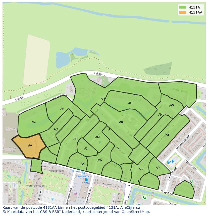 Afbeelding van het postcodegebied 4131 AA op de kaart.