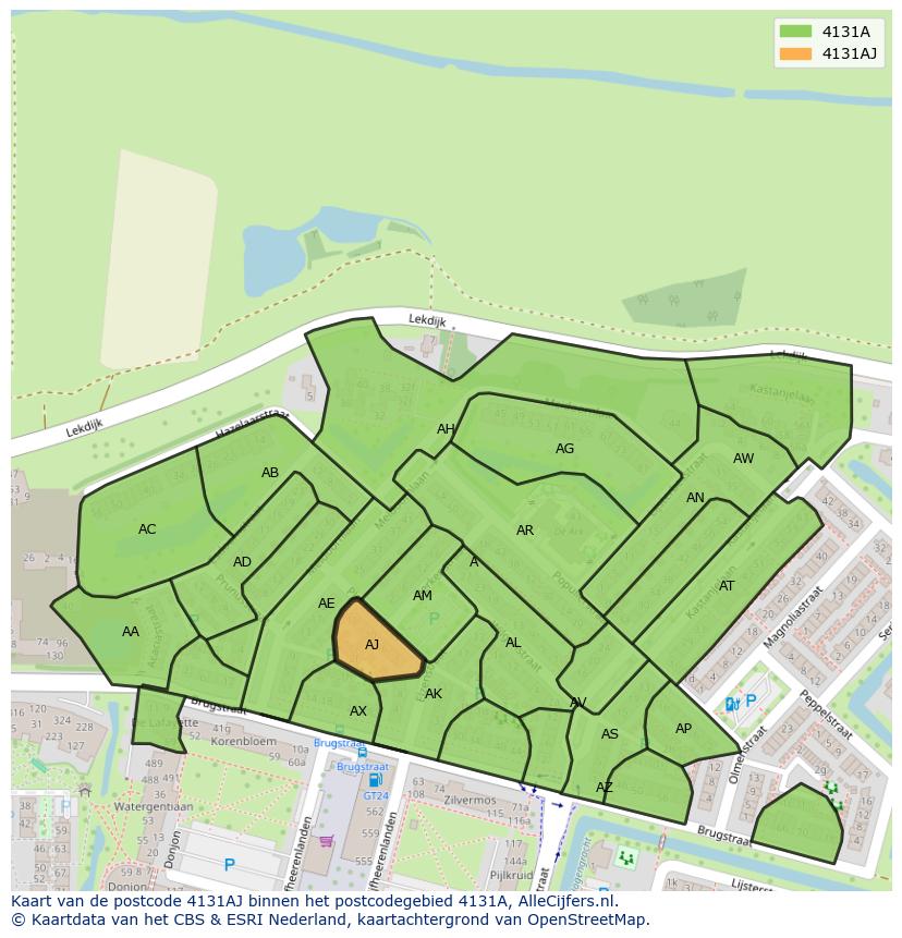 Afbeelding van het postcodegebied 4131 AJ op de kaart.