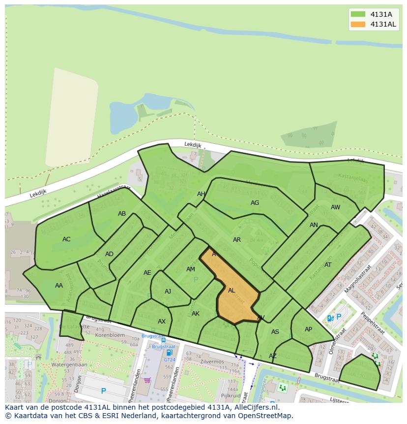 Afbeelding van het postcodegebied 4131 AL op de kaart.