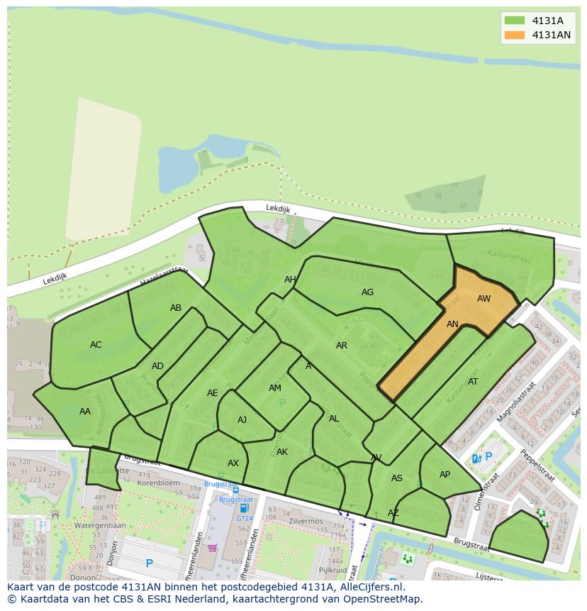 Afbeelding van het postcodegebied 4131 AN op de kaart.