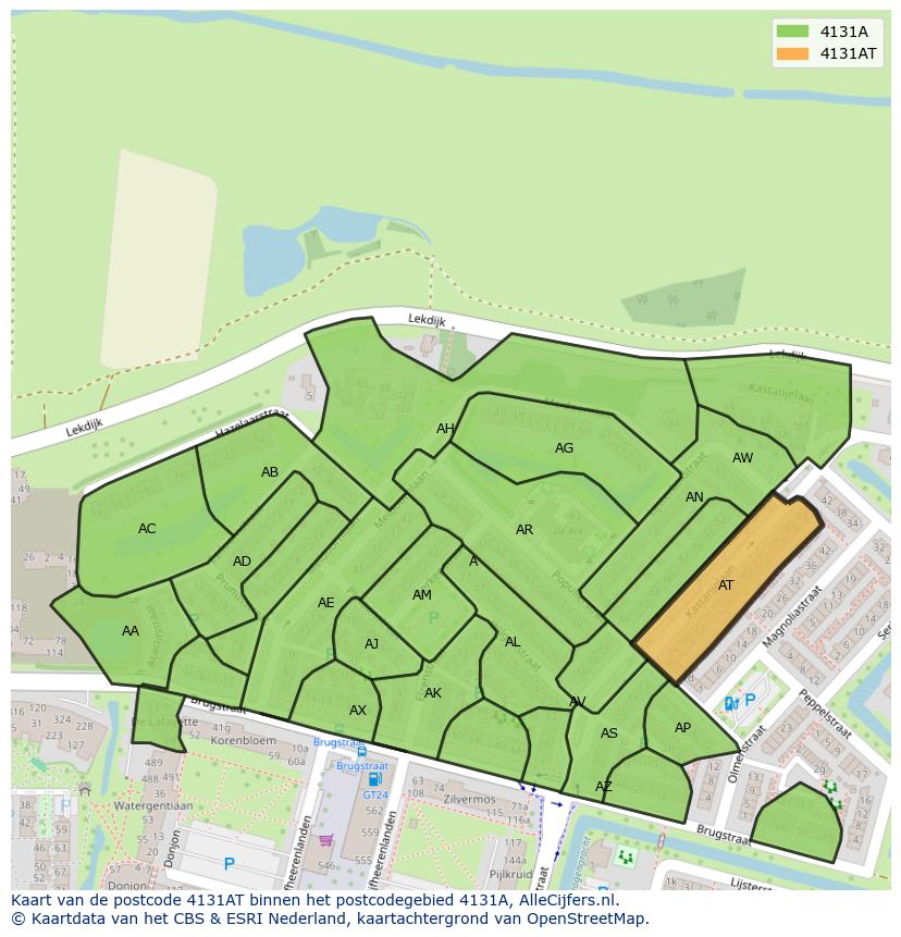 Afbeelding van het postcodegebied 4131 AT op de kaart.