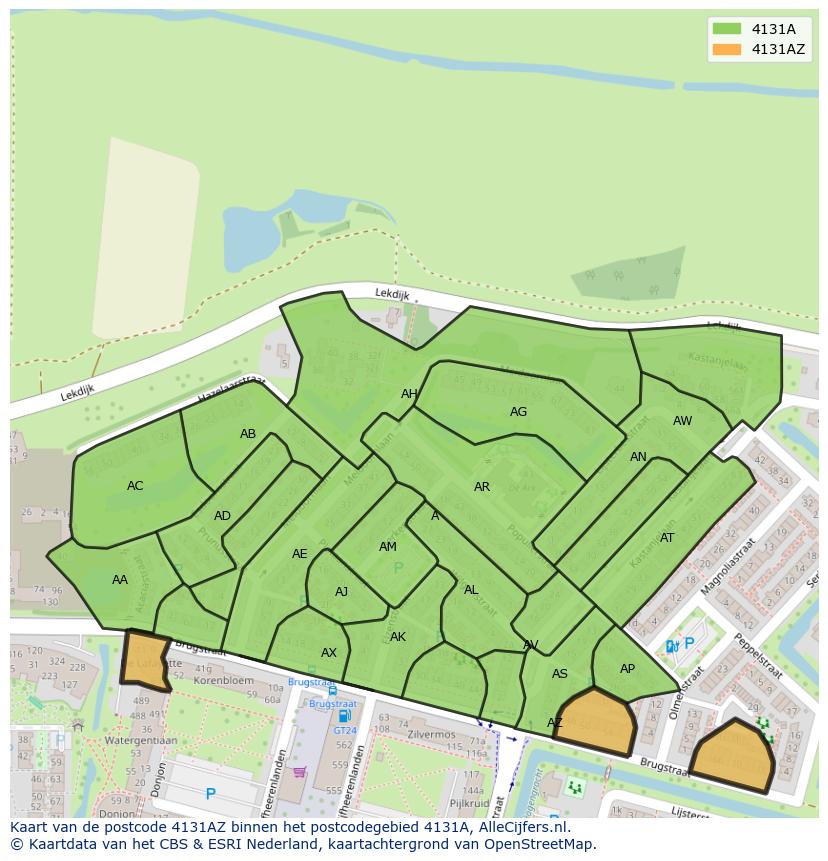 Afbeelding van het postcodegebied 4131 AZ op de kaart.