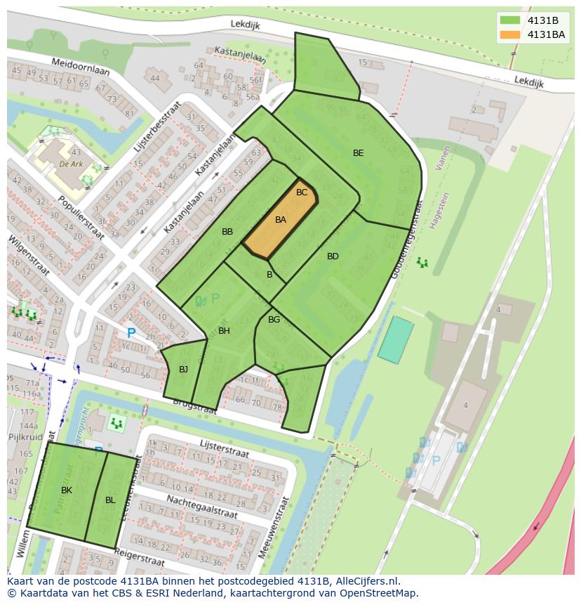 Afbeelding van het postcodegebied 4131 BA op de kaart.