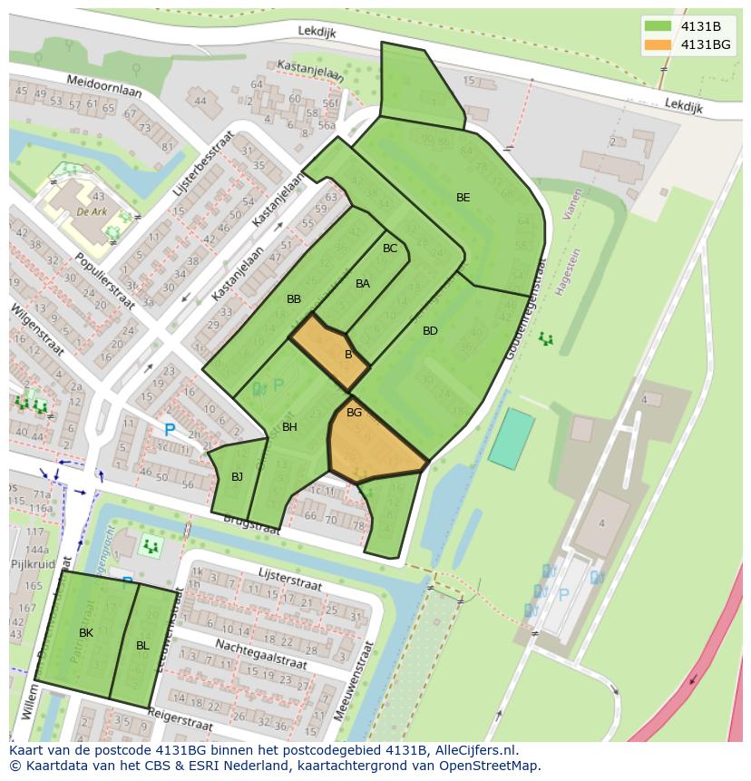 Afbeelding van het postcodegebied 4131 BG op de kaart.