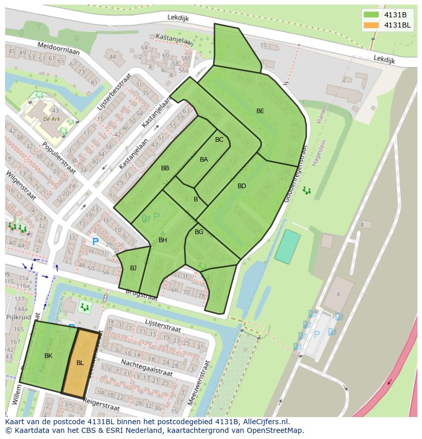 Afbeelding van het postcodegebied 4131 BL op de kaart.