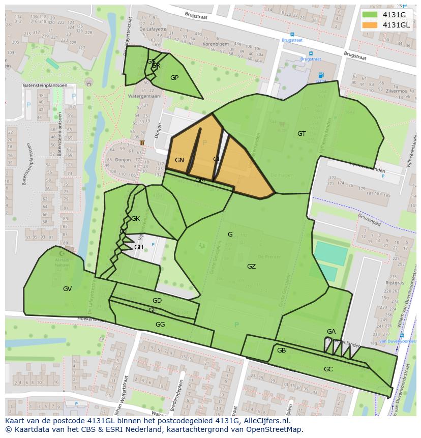 Afbeelding van het postcodegebied 4131 GL op de kaart.