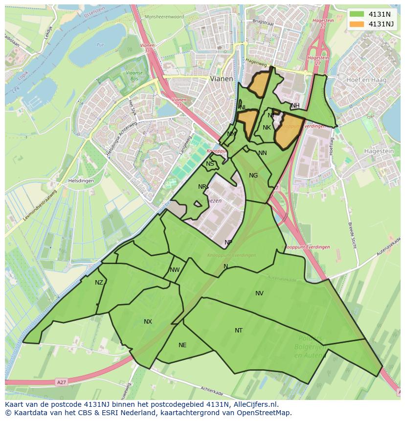 Afbeelding van het postcodegebied 4131 NJ op de kaart.