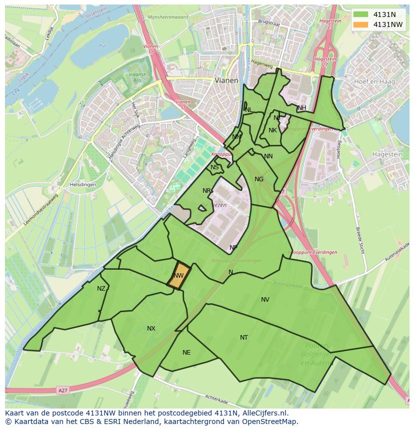 Afbeelding van het postcodegebied 4131 NW op de kaart.
