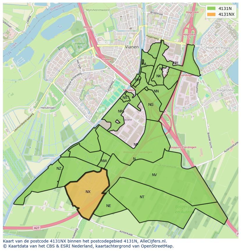 Afbeelding van het postcodegebied 4131 NX op de kaart.