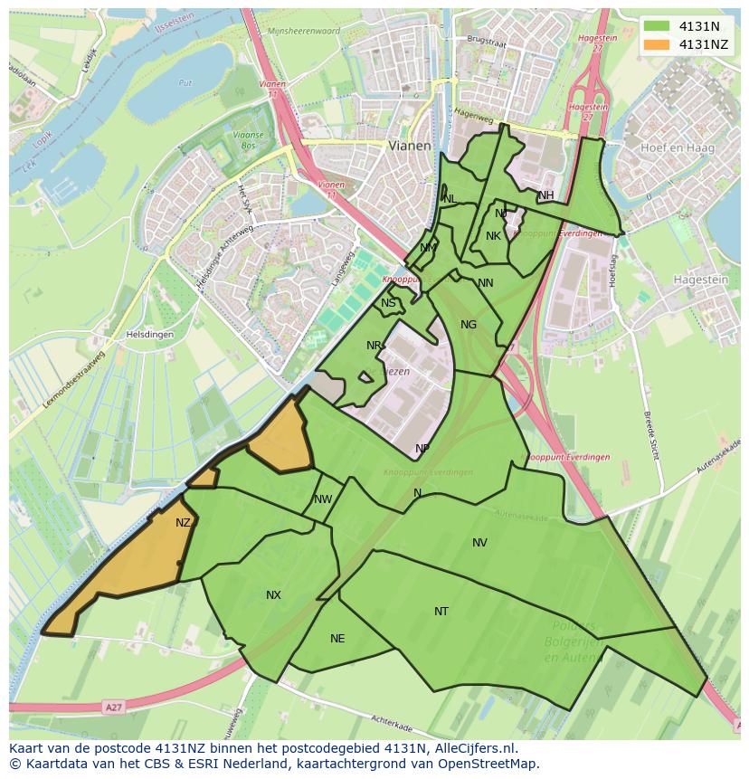 Afbeelding van het postcodegebied 4131 NZ op de kaart.