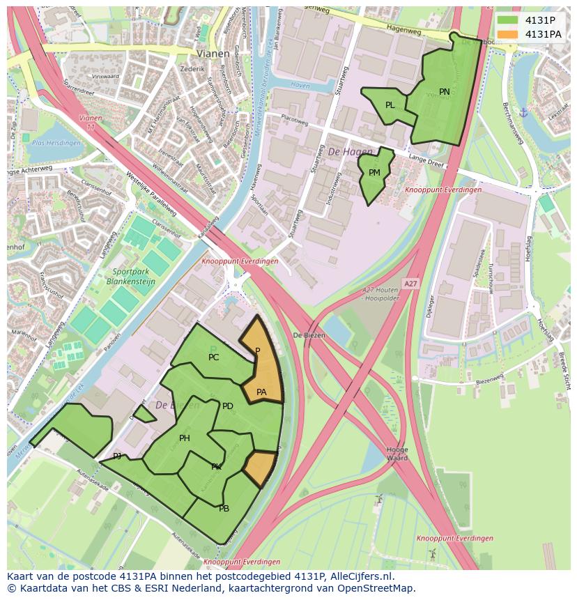 Afbeelding van het postcodegebied 4131 PA op de kaart.