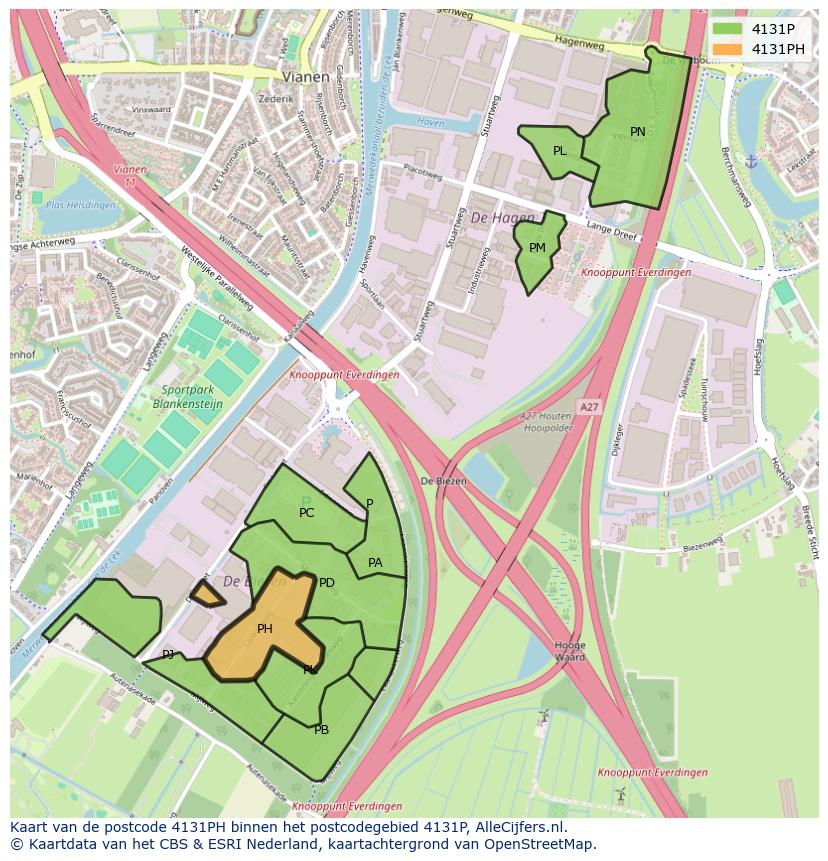 Afbeelding van het postcodegebied 4131 PH op de kaart.