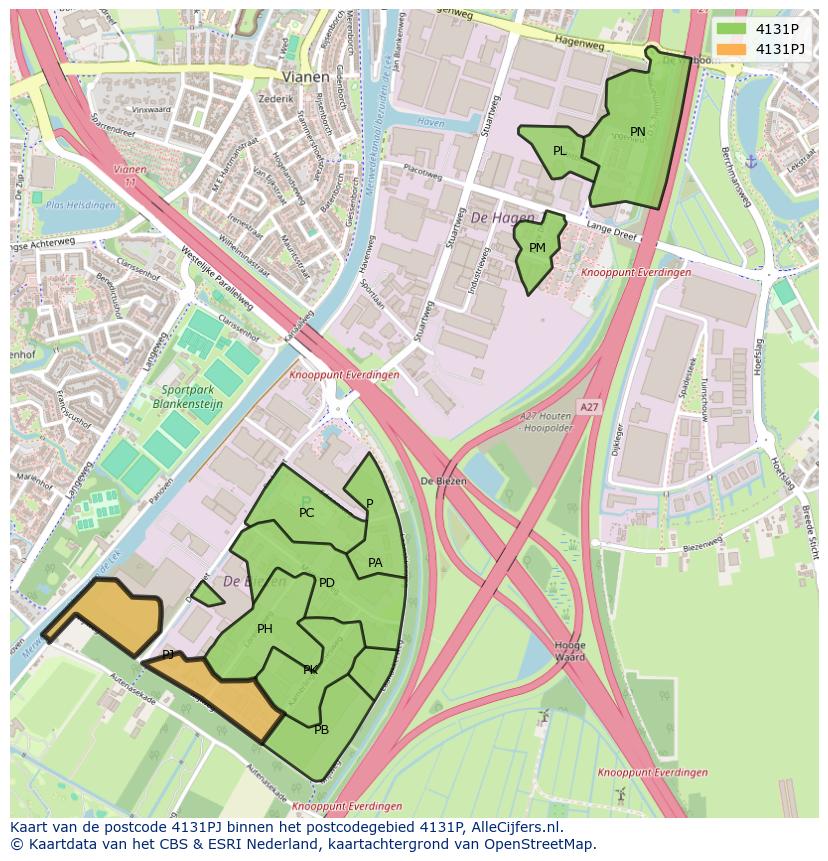 Afbeelding van het postcodegebied 4131 PJ op de kaart.
