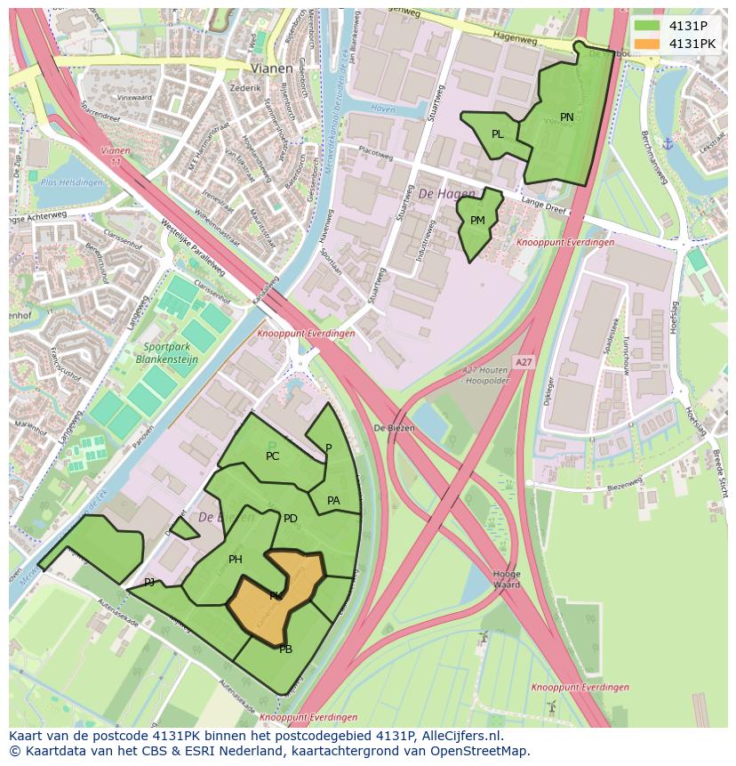 Afbeelding van het postcodegebied 4131 PK op de kaart.