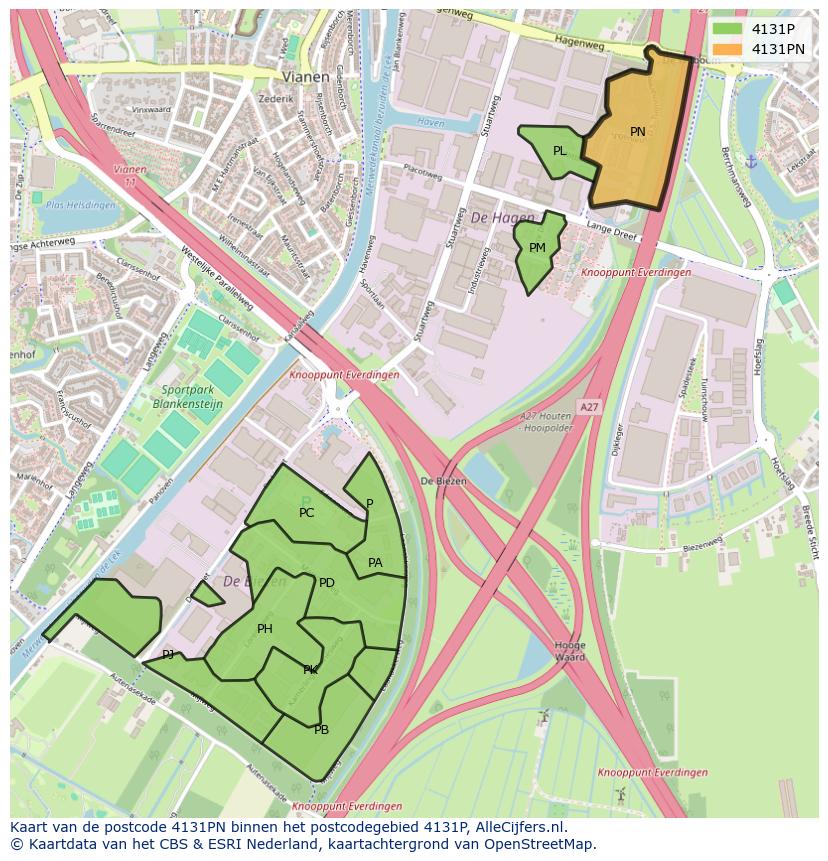 Afbeelding van het postcodegebied 4131 PN op de kaart.