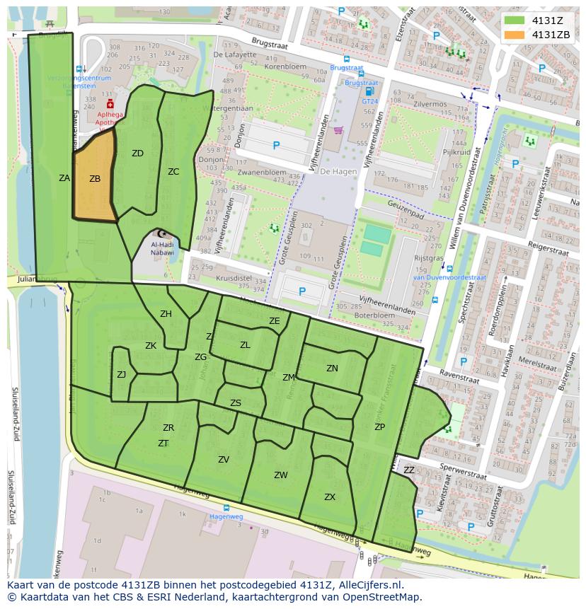 Afbeelding van het postcodegebied 4131 ZB op de kaart.