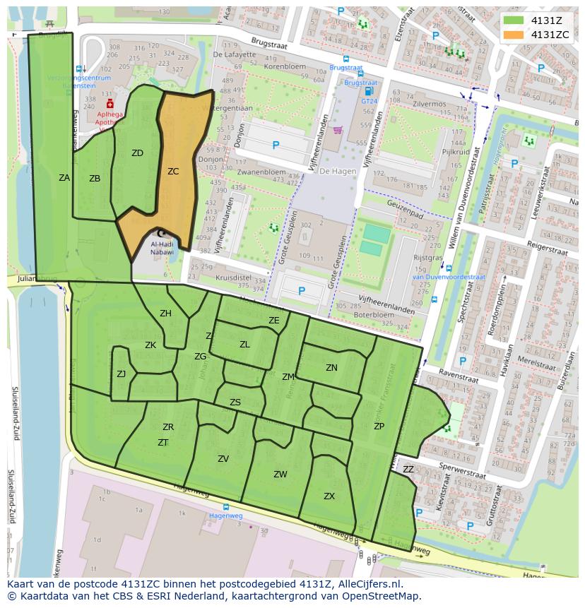 Afbeelding van het postcodegebied 4131 ZC op de kaart.