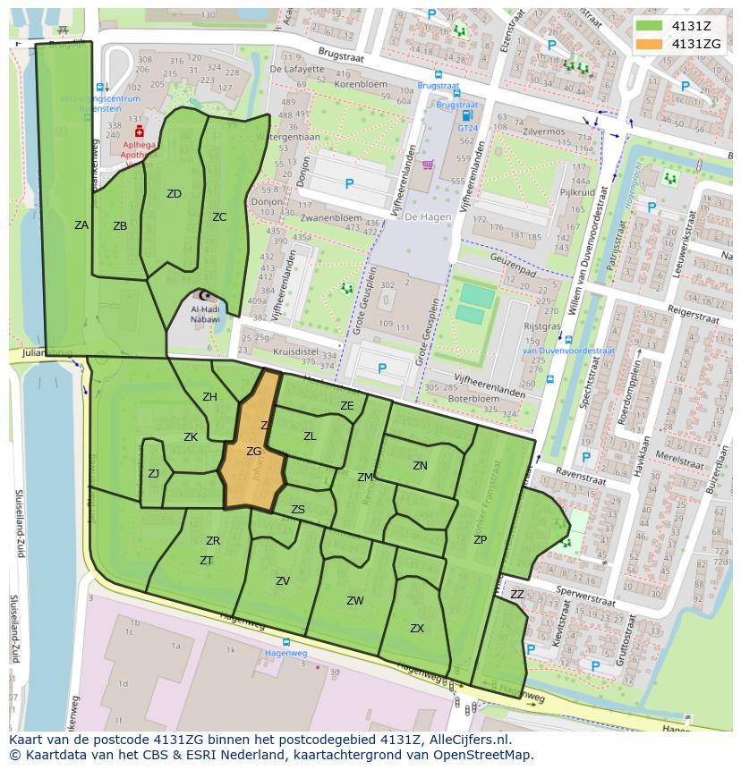 Afbeelding van het postcodegebied 4131 ZG op de kaart.