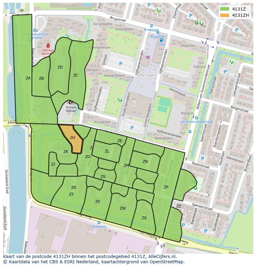 Afbeelding van het postcodegebied 4131 ZH op de kaart.
