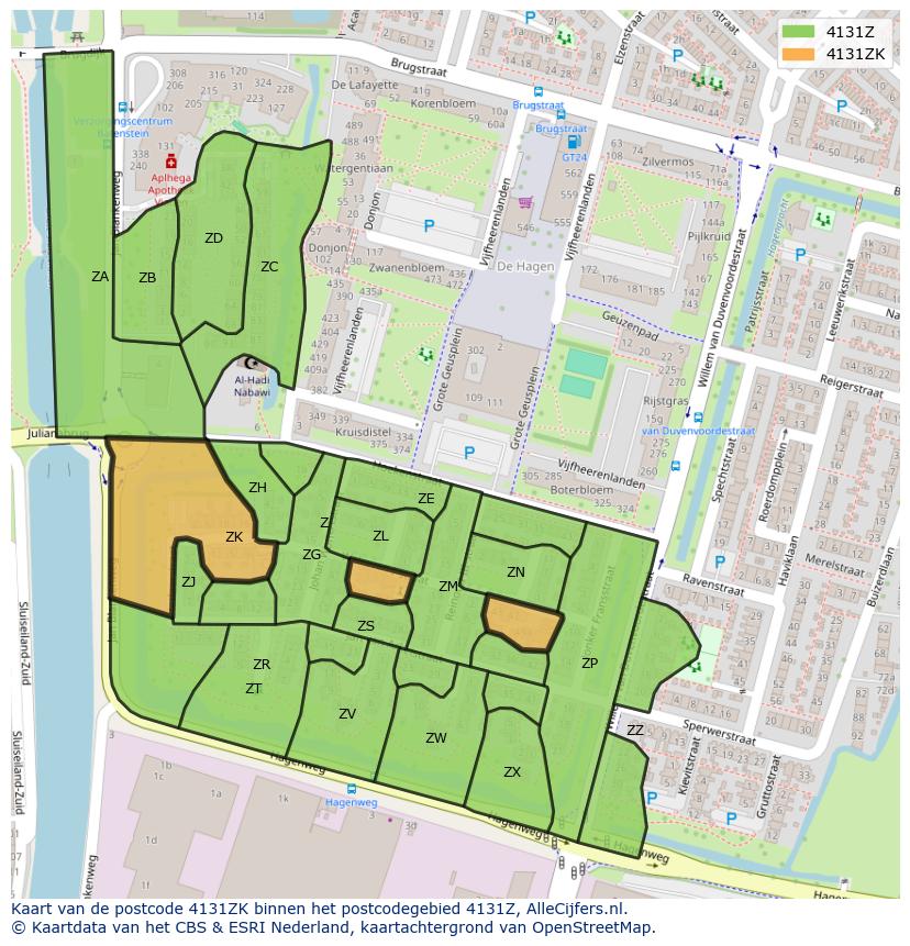 Afbeelding van het postcodegebied 4131 ZK op de kaart.