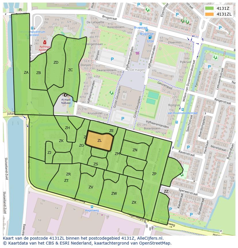 Afbeelding van het postcodegebied 4131 ZL op de kaart.