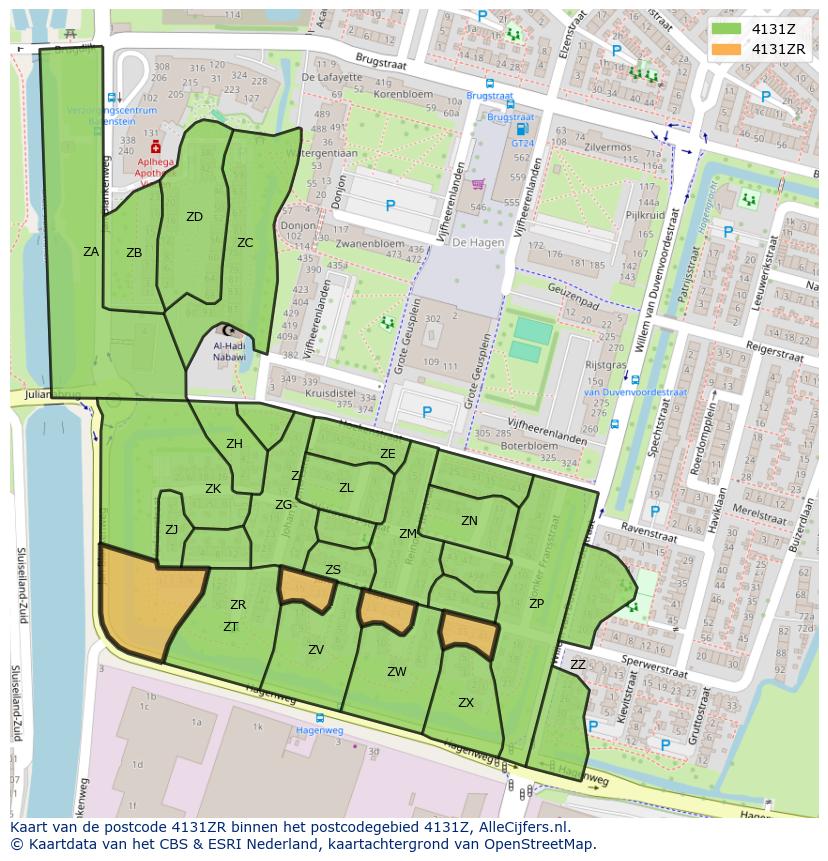 Afbeelding van het postcodegebied 4131 ZR op de kaart.