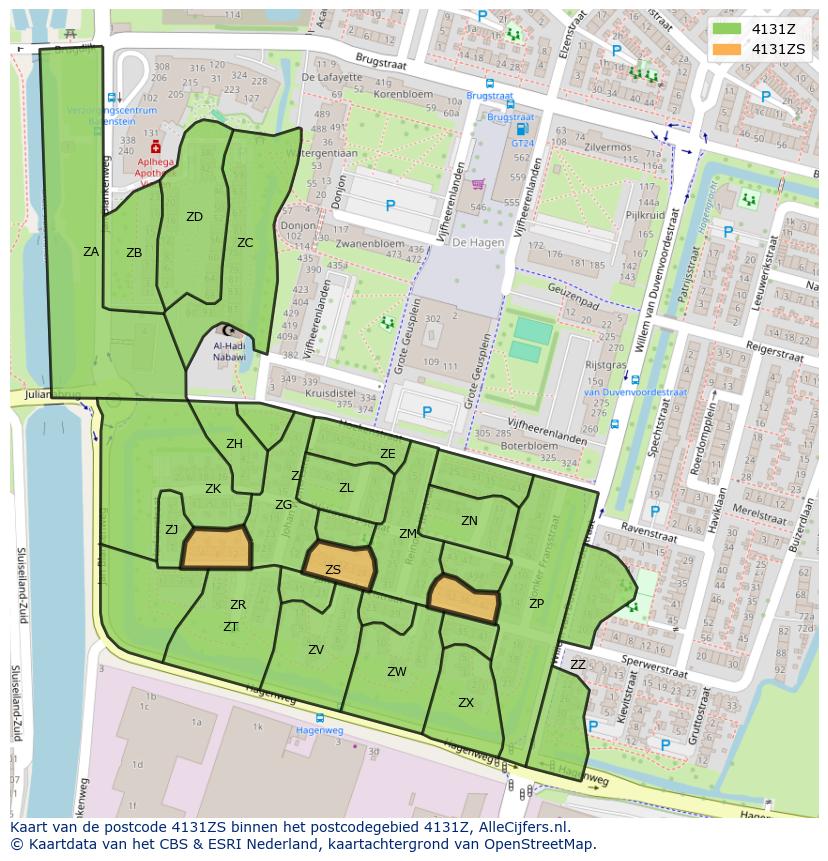 Afbeelding van het postcodegebied 4131 ZS op de kaart.