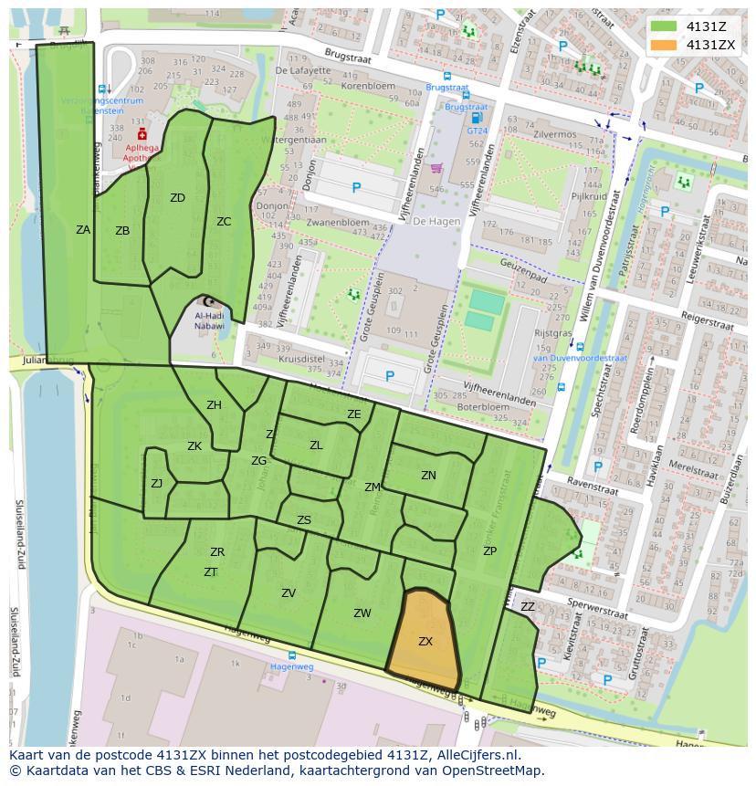 Afbeelding van het postcodegebied 4131 ZX op de kaart.
