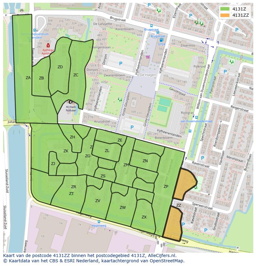 Afbeelding van het postcodegebied 4131 ZZ op de kaart.