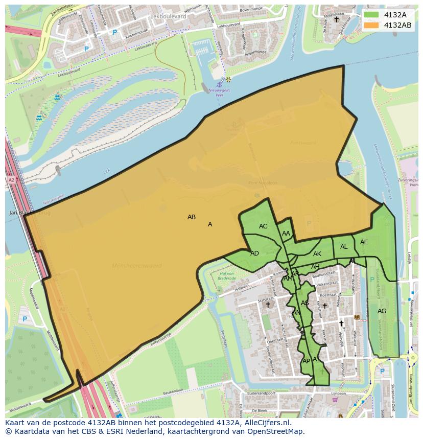 Afbeelding van het postcodegebied 4132 AB op de kaart.