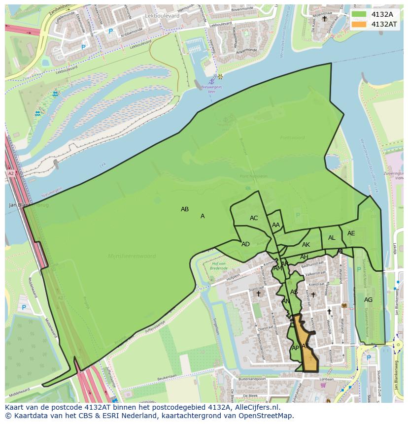 Afbeelding van het postcodegebied 4132 AT op de kaart.