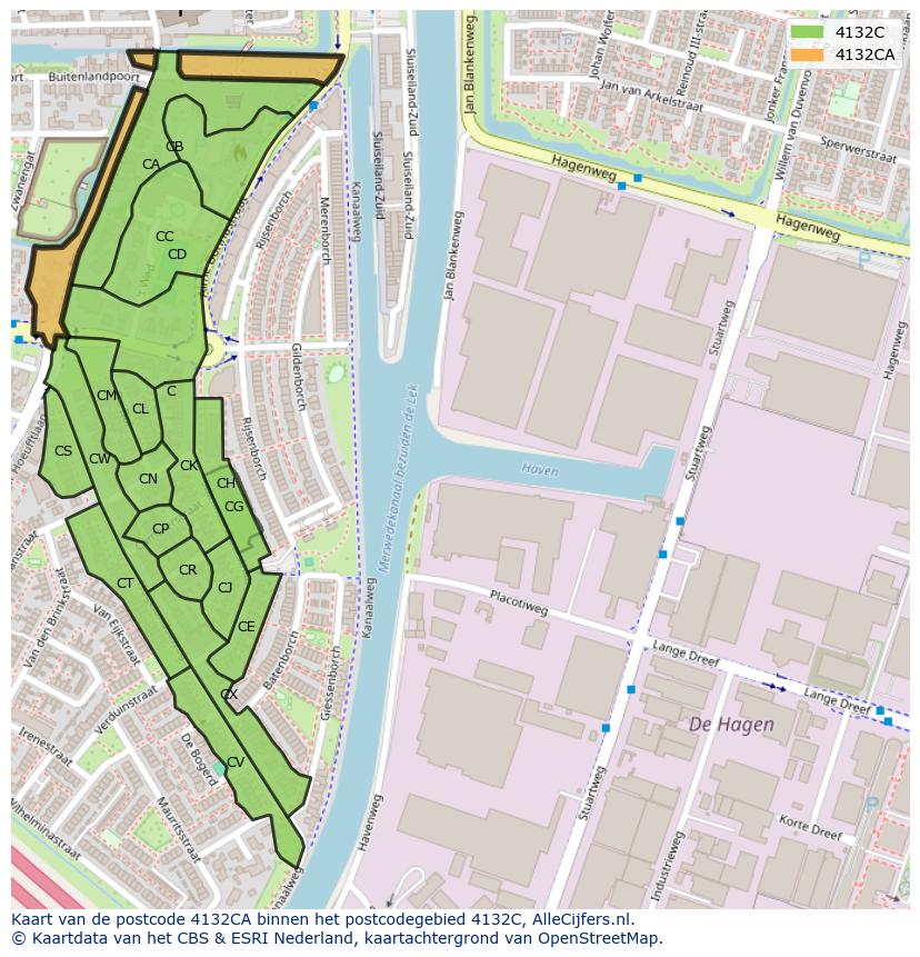 Afbeelding van het postcodegebied 4132 CA op de kaart.