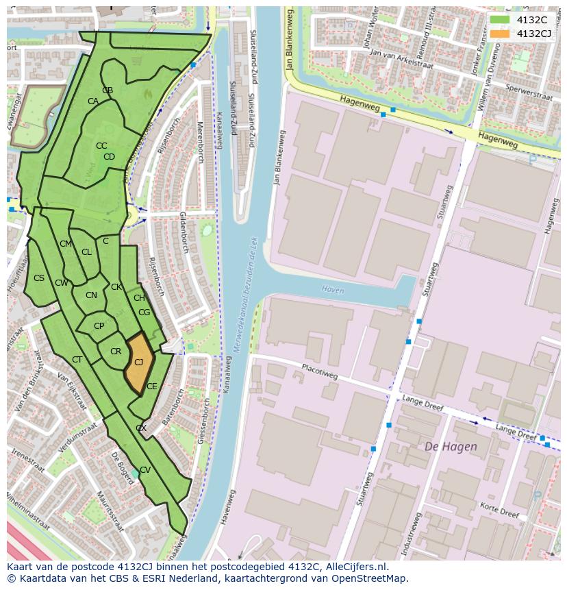 Afbeelding van het postcodegebied 4132 CJ op de kaart.