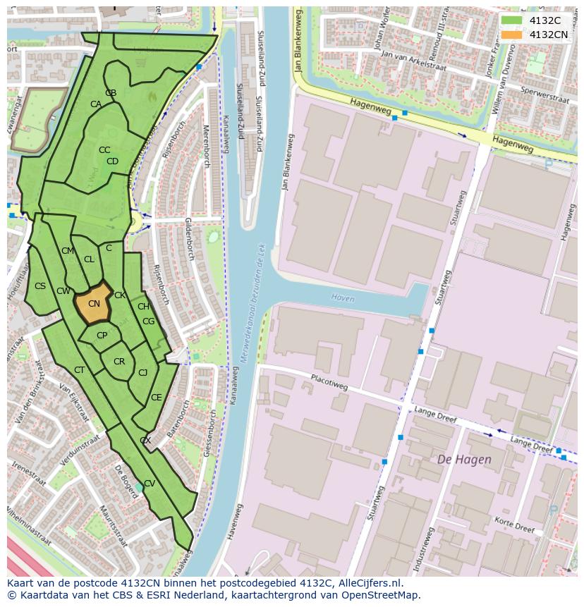 Afbeelding van het postcodegebied 4132 CN op de kaart.