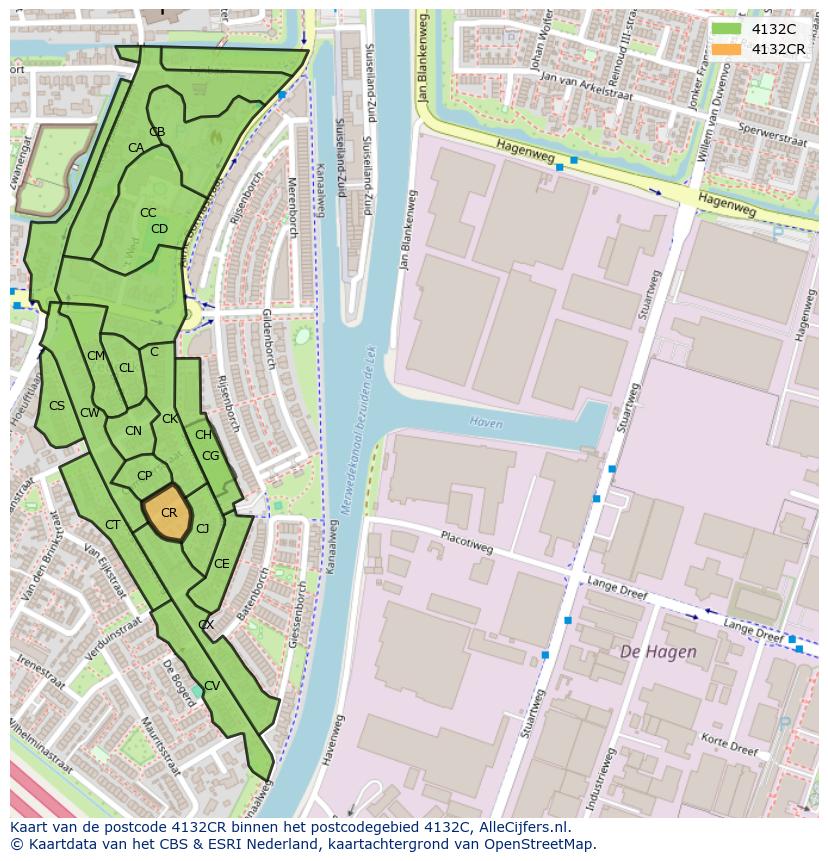 Afbeelding van het postcodegebied 4132 CR op de kaart.