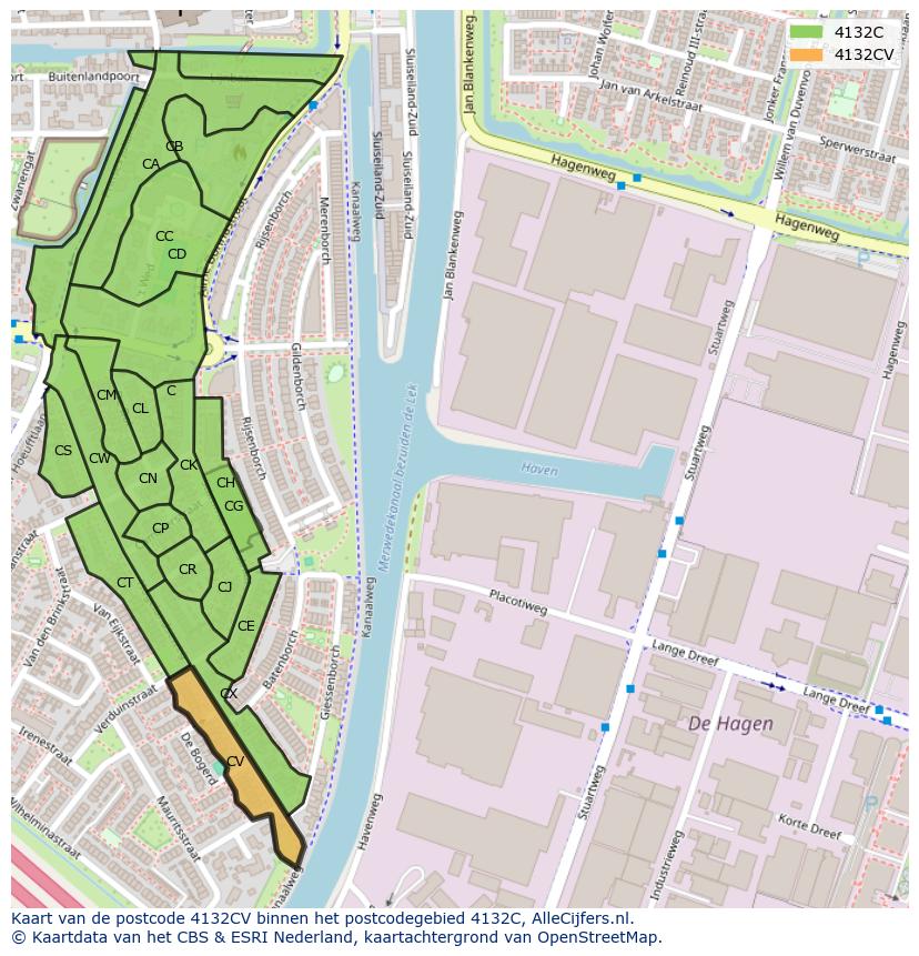 Afbeelding van het postcodegebied 4132 CV op de kaart.