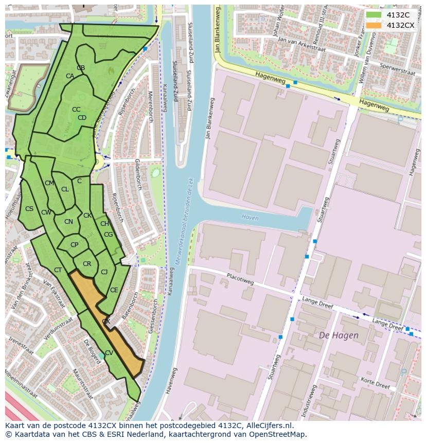 Afbeelding van het postcodegebied 4132 CX op de kaart.
