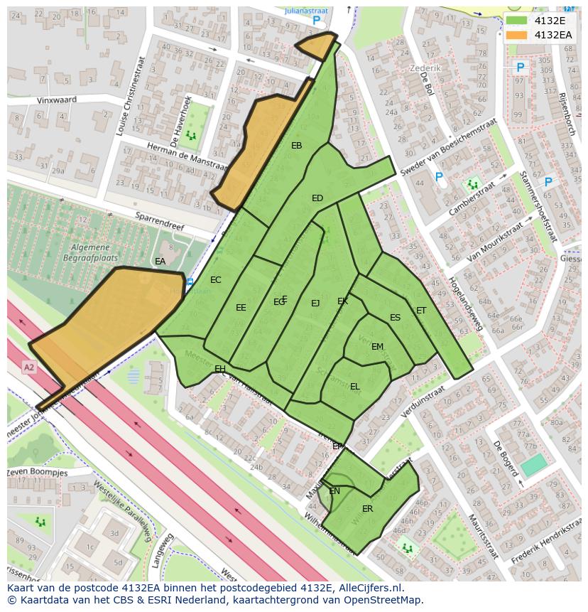 Afbeelding van het postcodegebied 4132 EA op de kaart.