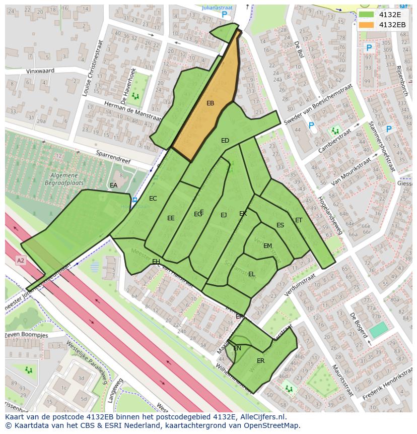 Afbeelding van het postcodegebied 4132 EB op de kaart.