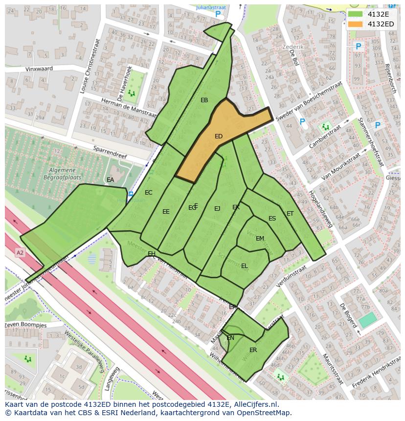 Afbeelding van het postcodegebied 4132 ED op de kaart.