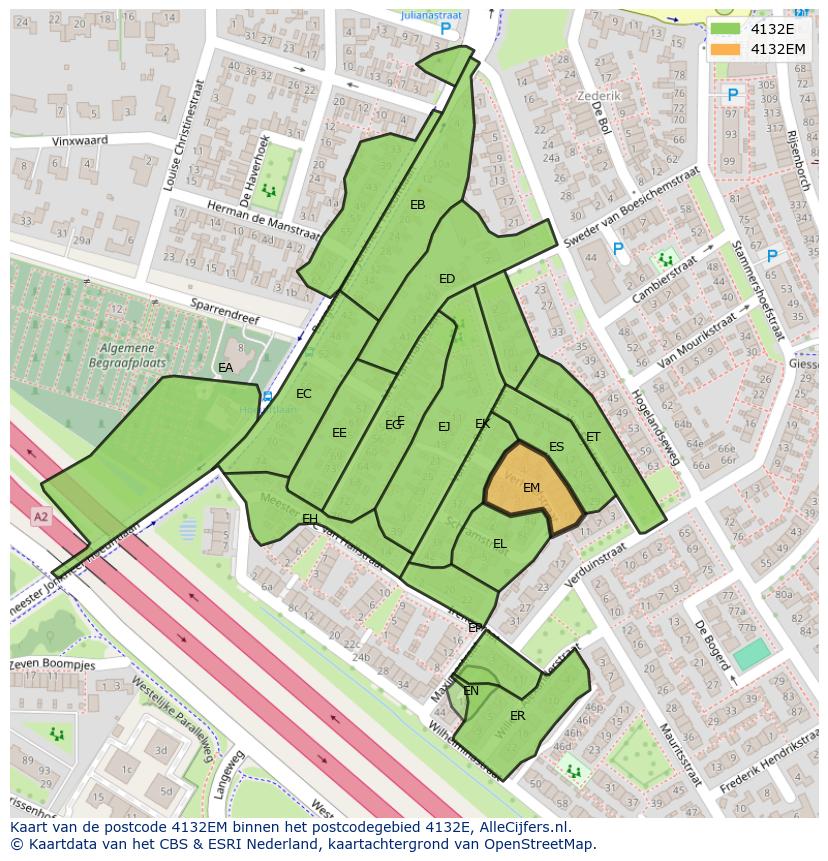 Afbeelding van het postcodegebied 4132 EM op de kaart.