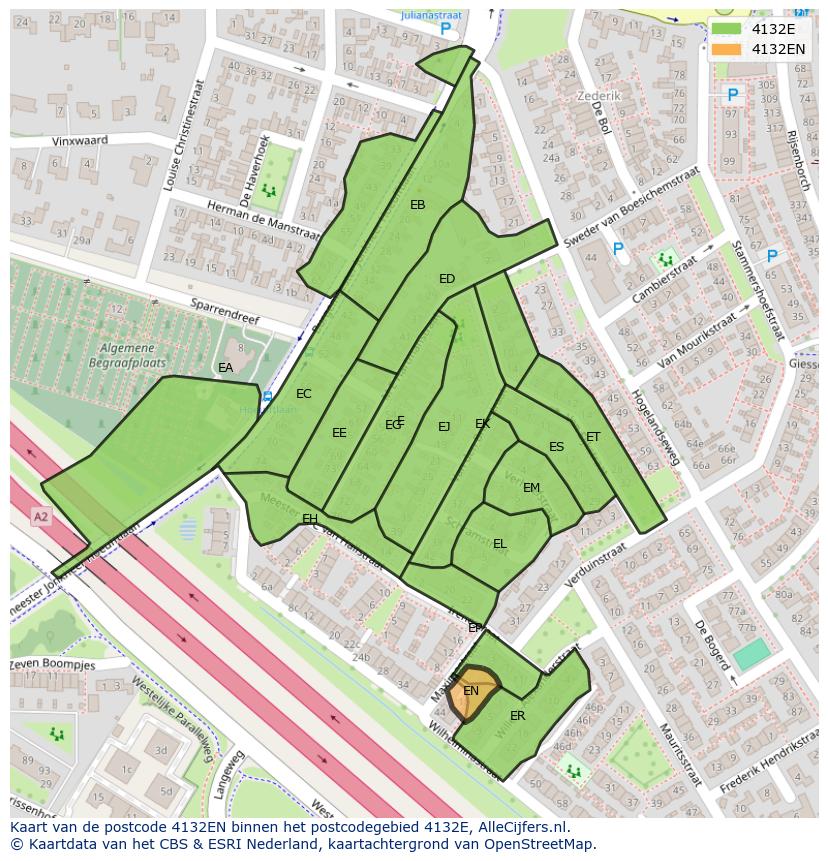 Afbeelding van het postcodegebied 4132 EN op de kaart.