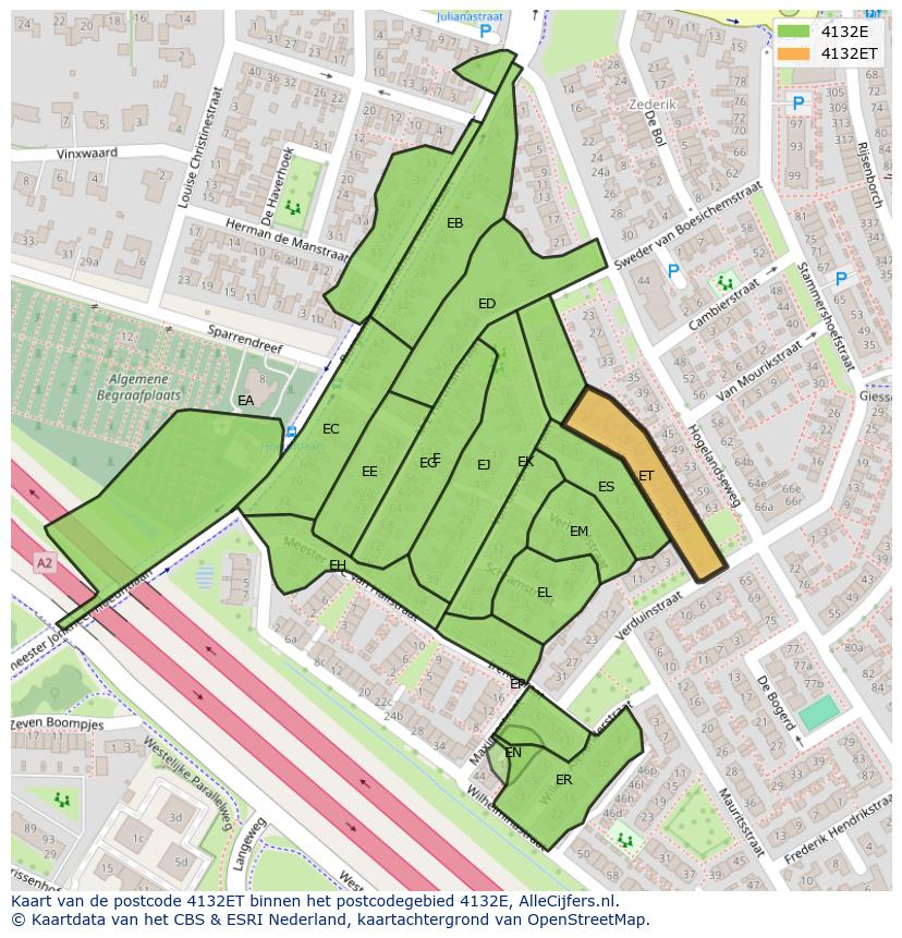 Afbeelding van het postcodegebied 4132 ET op de kaart.