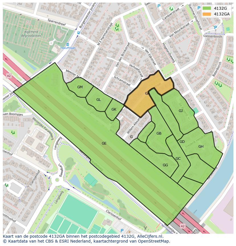 Afbeelding van het postcodegebied 4132 GA op de kaart.