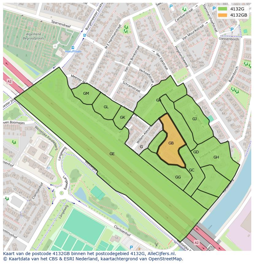 Afbeelding van het postcodegebied 4132 GB op de kaart.
