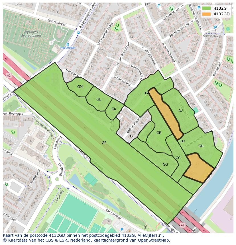 Afbeelding van het postcodegebied 4132 GD op de kaart.
