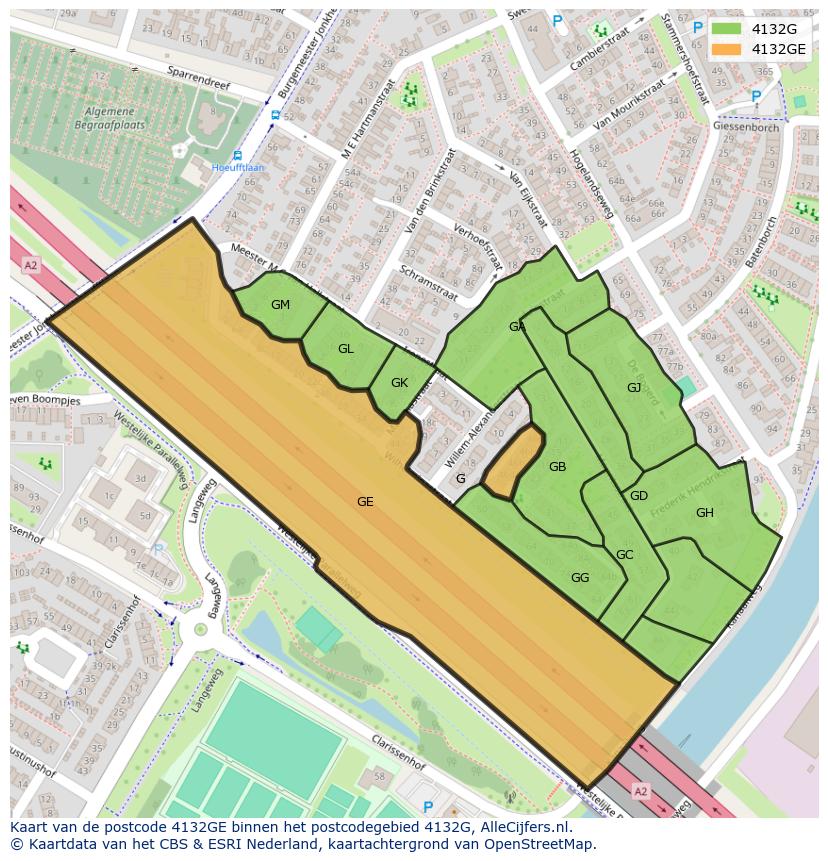 Afbeelding van het postcodegebied 4132 GE op de kaart.