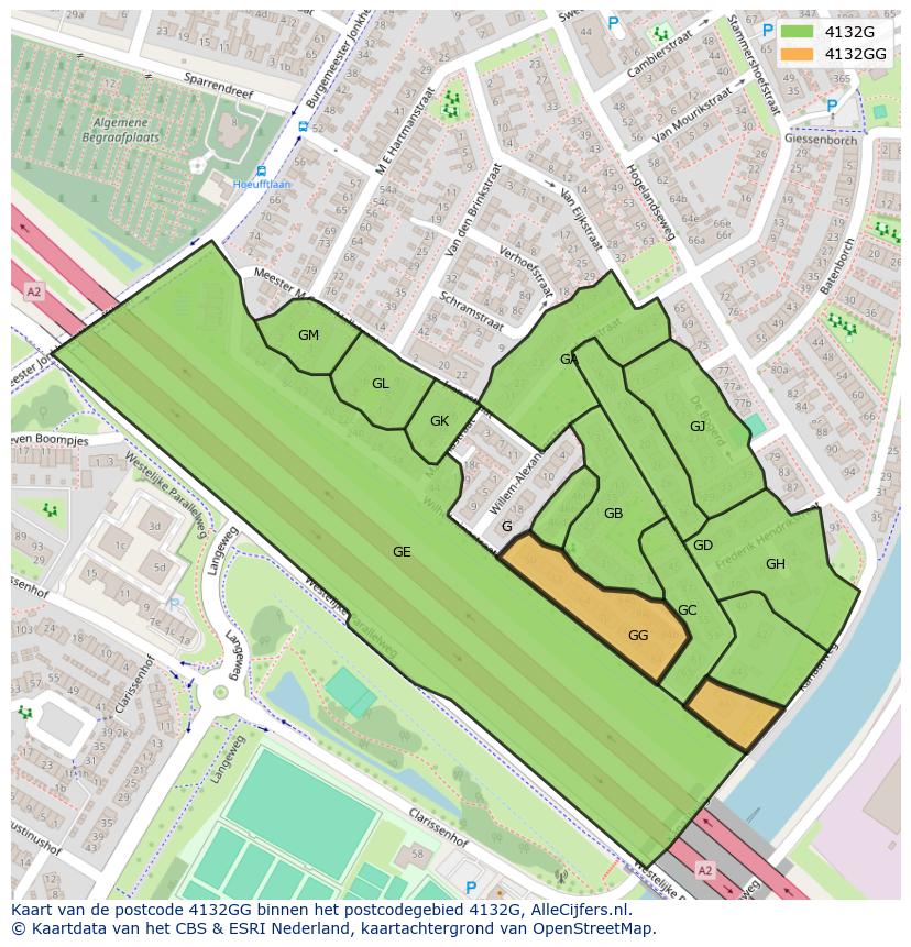 Afbeelding van het postcodegebied 4132 GG op de kaart.