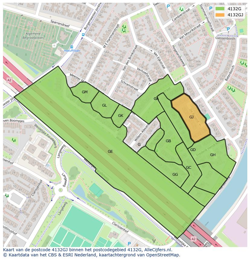 Afbeelding van het postcodegebied 4132 GJ op de kaart.
